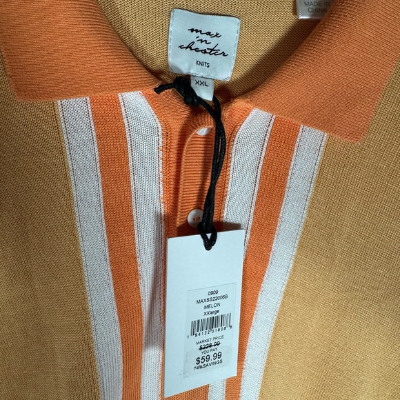 Max‎ In Chester Men's Polo Orange And White Knit Shirt Size XXL - Picture 2 of 4
